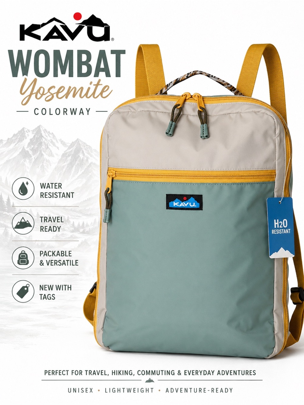 KAVU Wombat Yosemite Water Resistant Travel Backpack NWT Packable Daypack Laptop